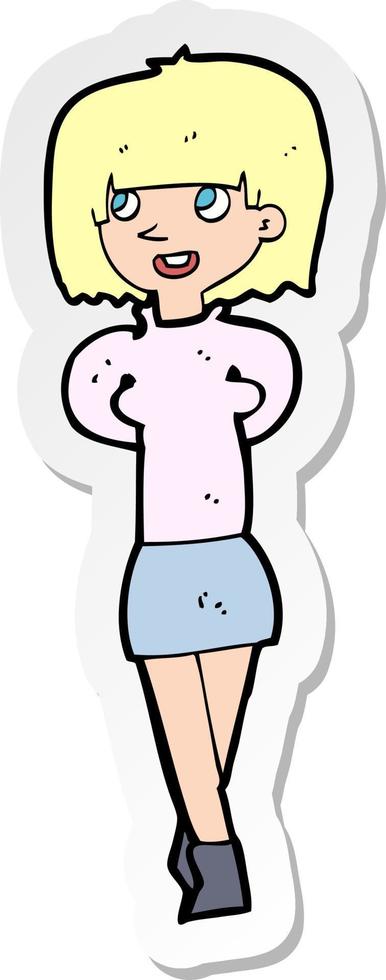 sticker of a cartoon happy woman vector