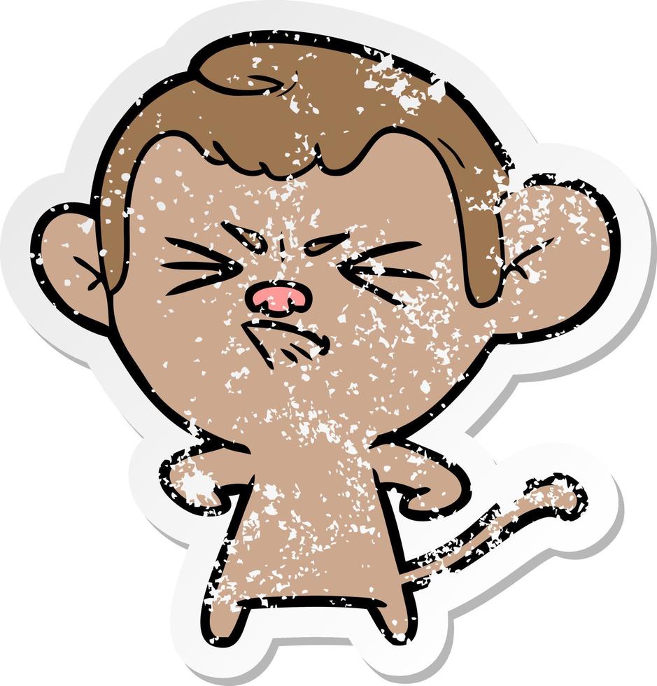 distressed sticker of a cartoon angry monkey vector