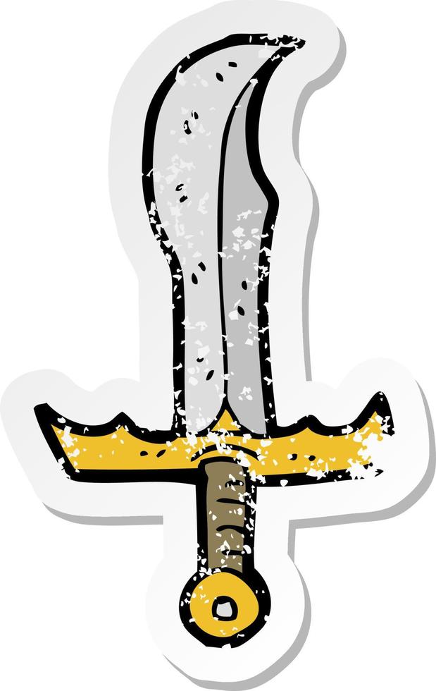 retro distressed sticker of a cartoon sword vector