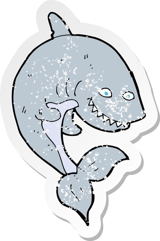 retro distressed sticker of a cartoon shark vector