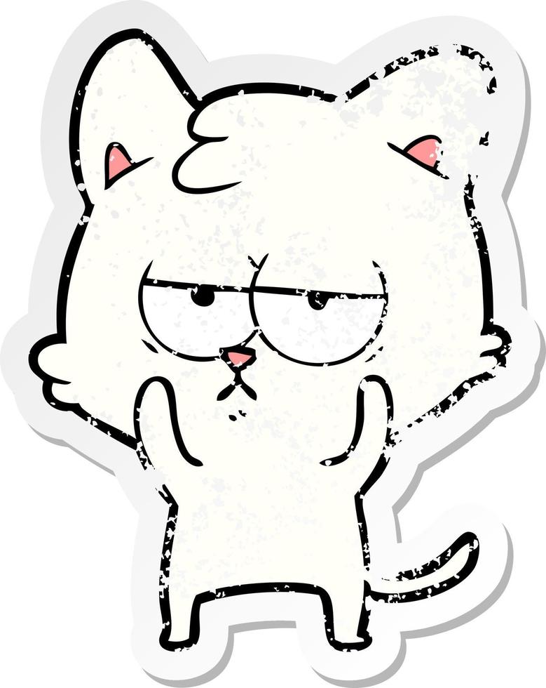 distressed sticker of a bored cartoon cat vector