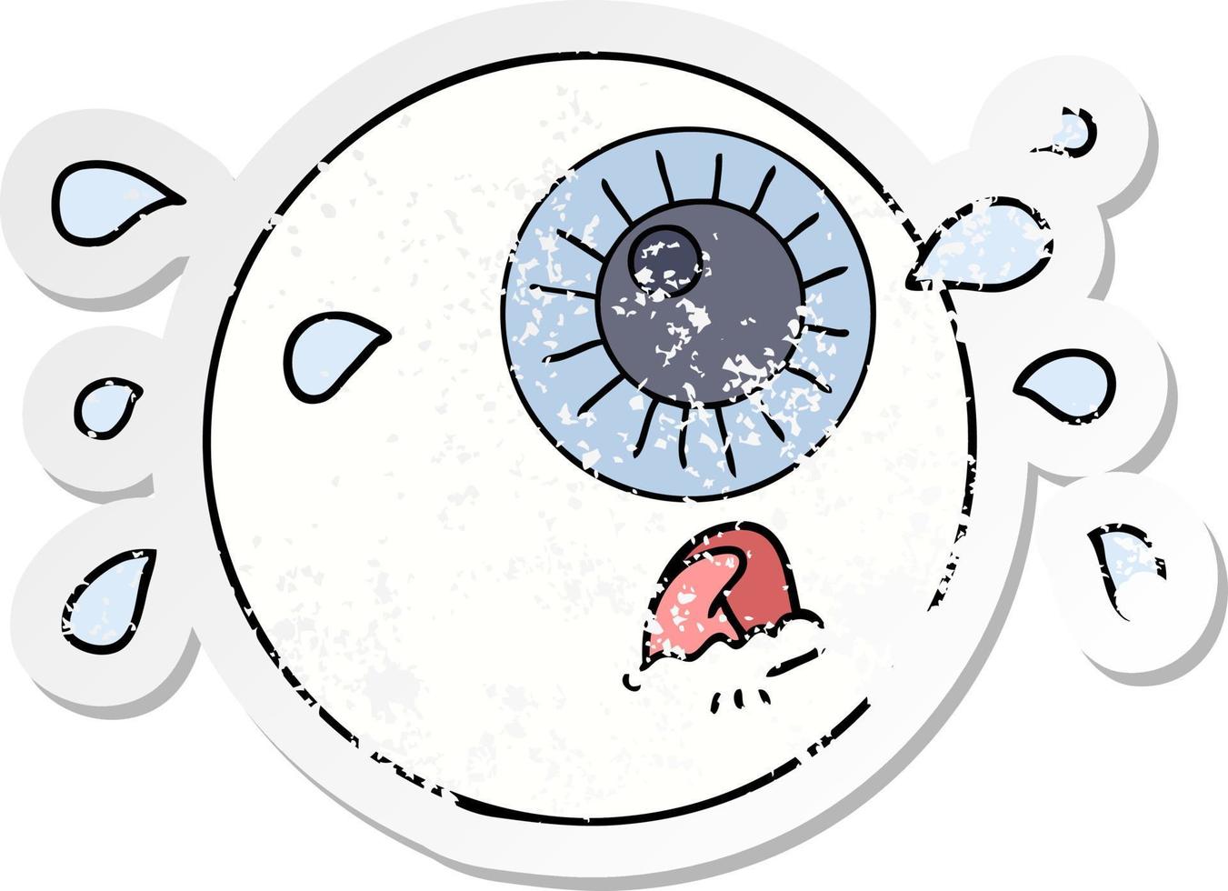 distressed sticker of a cartoon eyeball crying vector