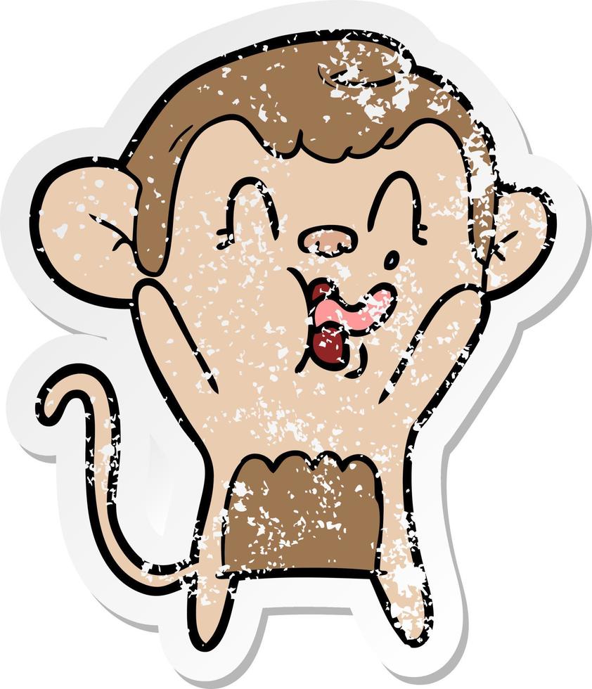 pegatina angustiada de un mono loco de dibujos animados vector