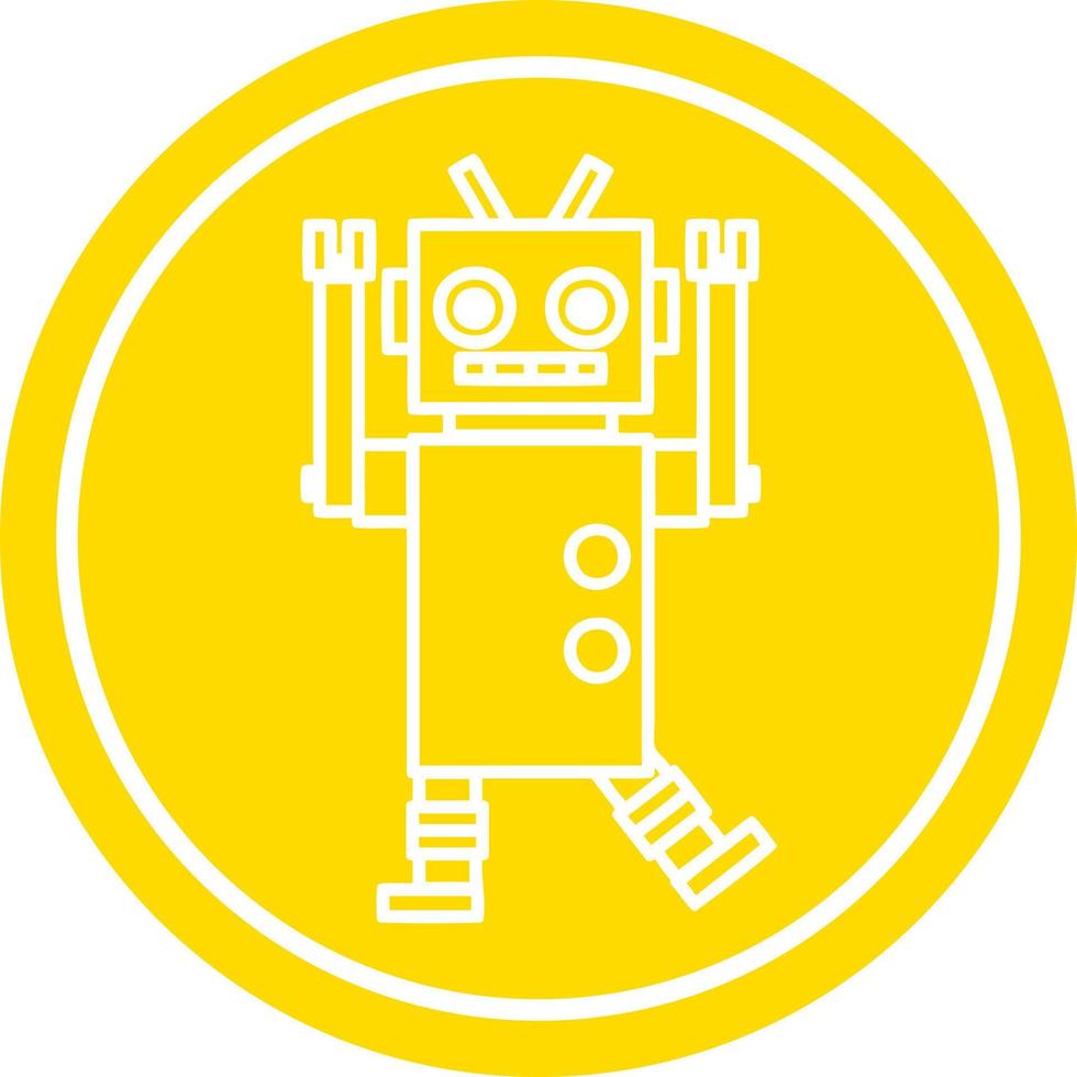 dancing robot circular icon vector