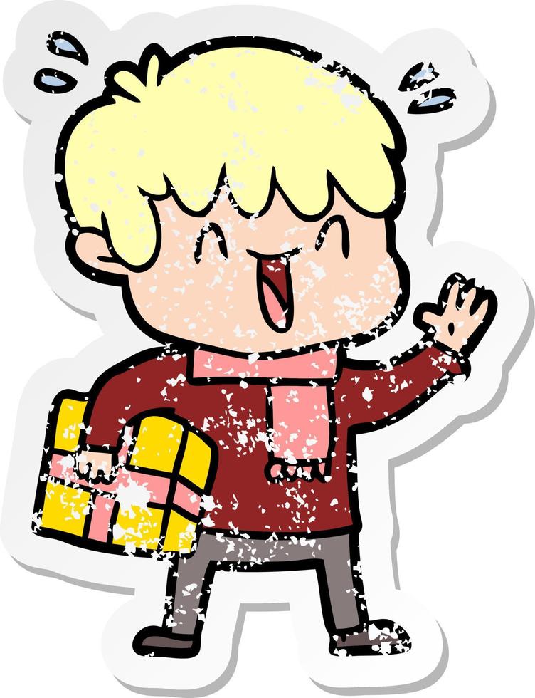 distressed sticker of a cartoon laughing boy vector