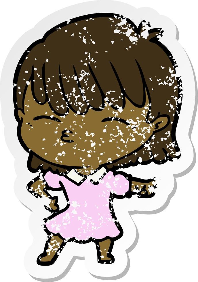distressed sticker of a cartoon woman vector