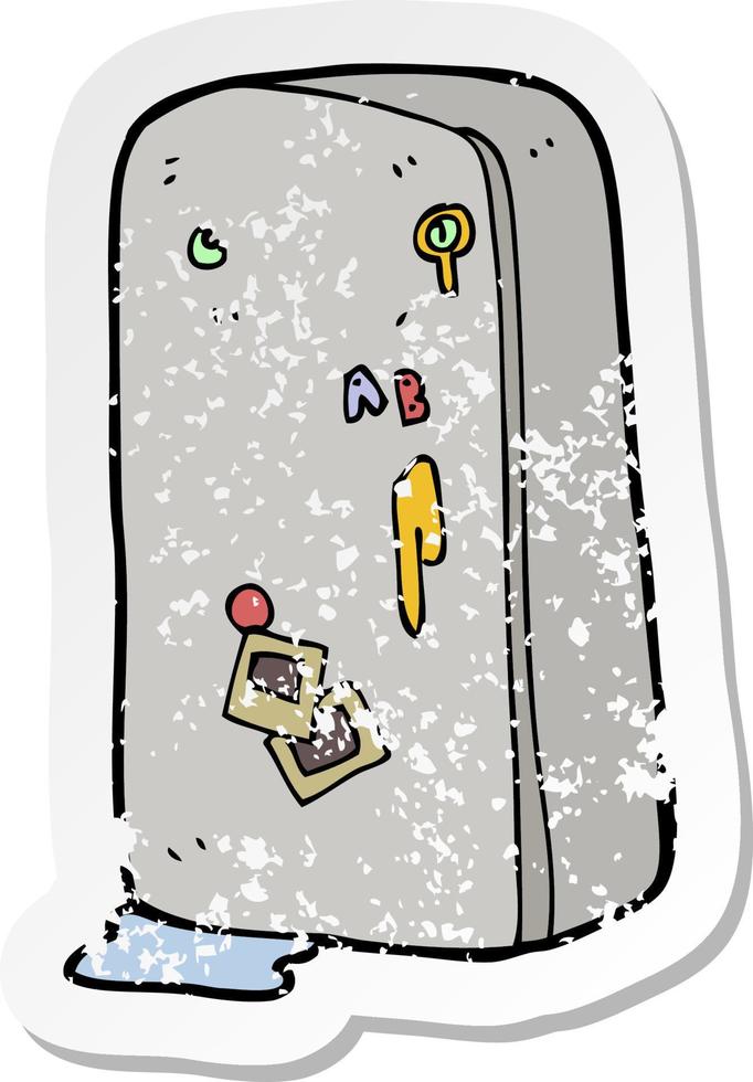 retro distressed sticker of a cartoon refrigerator vector