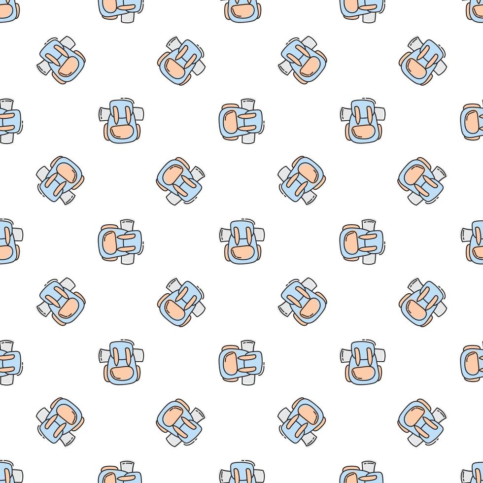 Seamless pattern with creative cute doodle backpacks on white background. Cute Doodle style. Vector image.