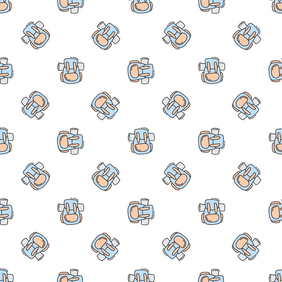 Seamless pattern with creative cute doodle backpacks on white background. Cute Doodle style. Vector image.