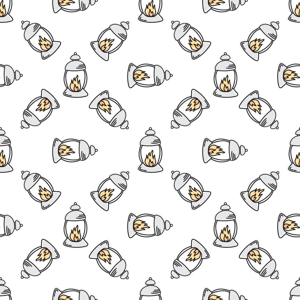 Pear and Kerosene lamp. Seamless pattern on a white background. Cute vector illustration.