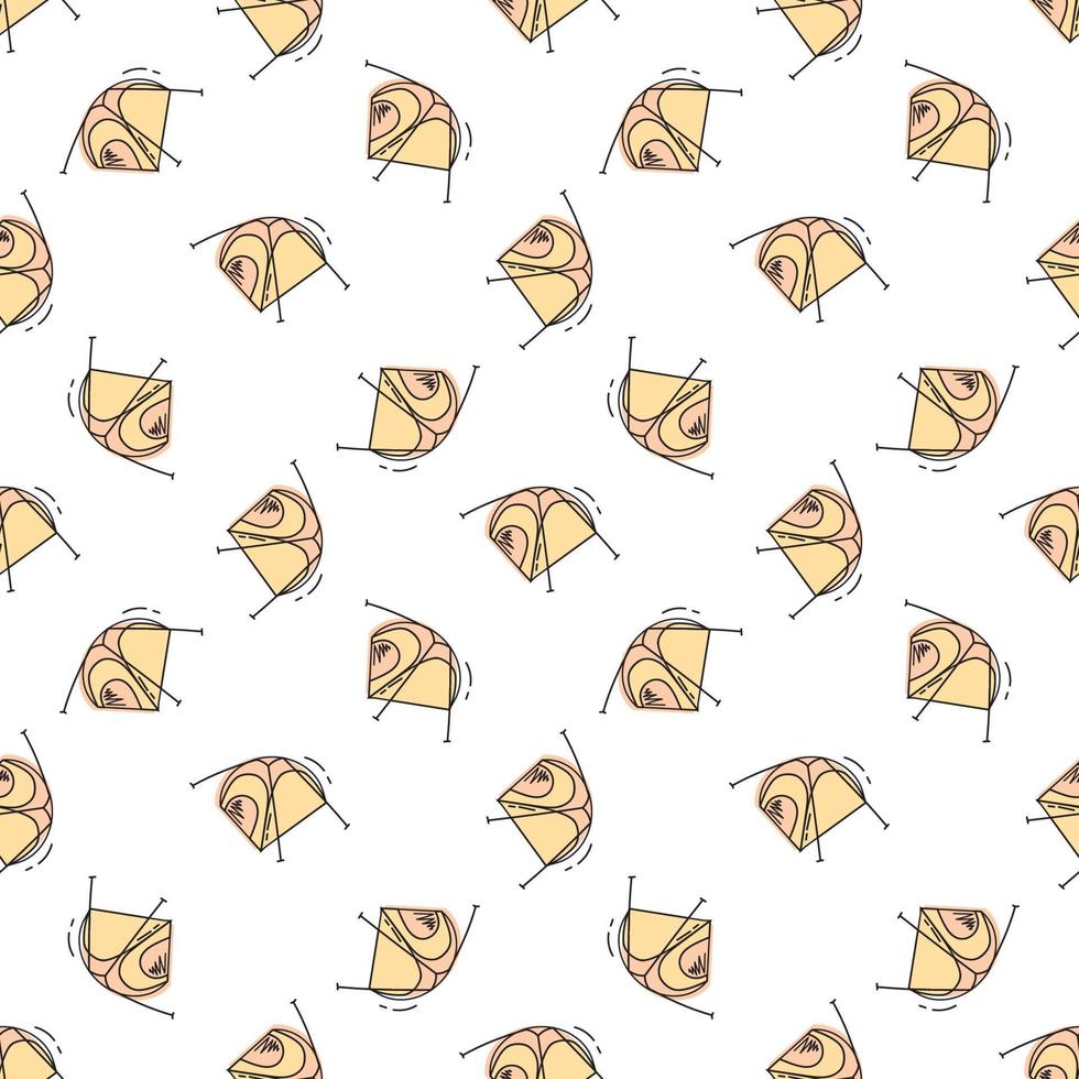 Seamless pattern with colored travel camping tent doodle outline vector