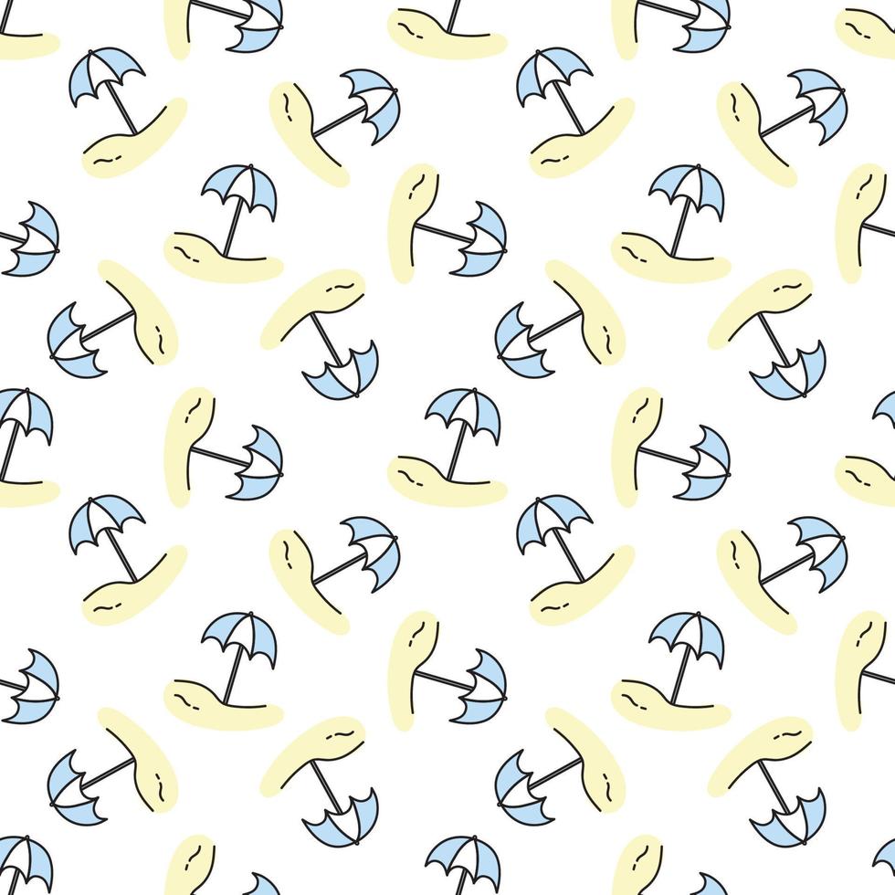 Beach umbrella. Vector seamless pattern on white background. Marine theme. Cute doodle style.