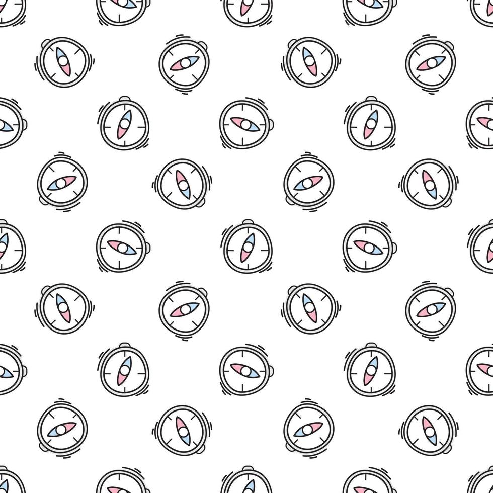 Compass pattern on white background outline in doodle style. Cute vector pattern with compass in doodle style