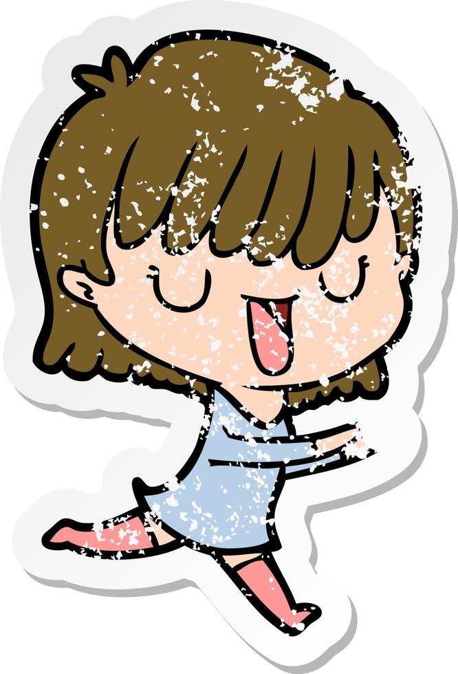 distressed sticker of a cartoon woman vector