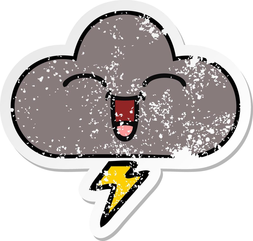 distressed sticker of a cute cartoon storm cloud vector