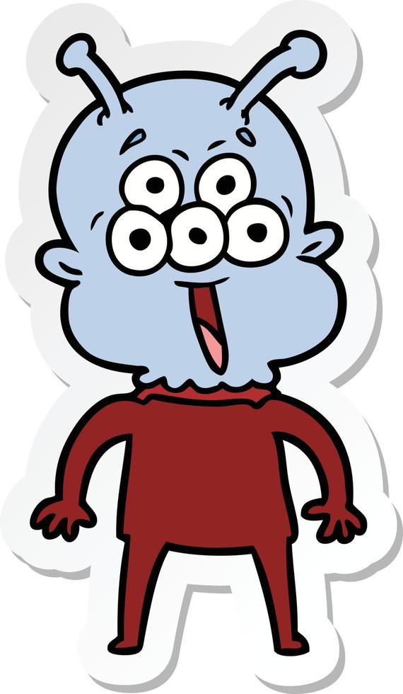 sticker of a happy cartoon alien vector