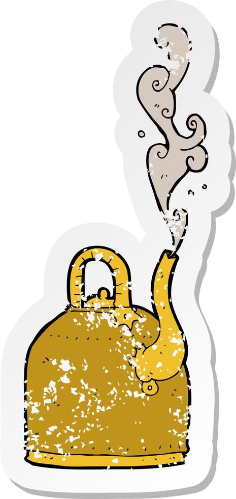 retro distressed sticker of a old iron kettle cartoon vector