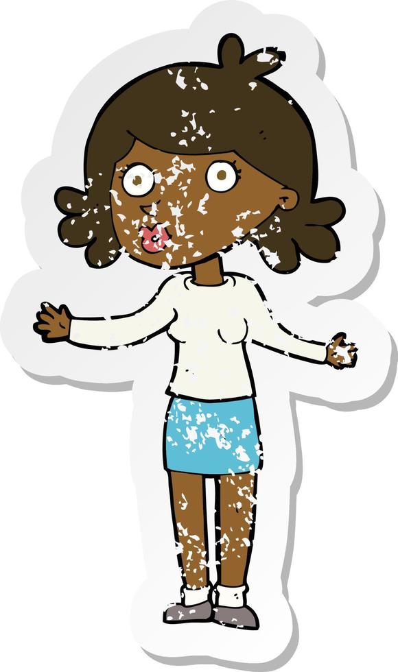 retro distressed sticker of a cartoon confused woman vector