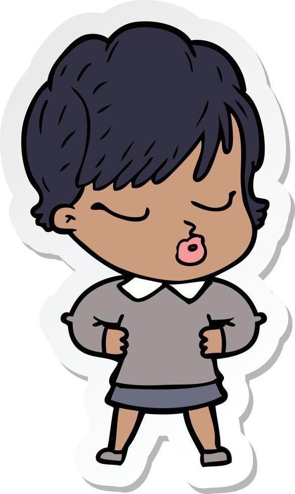sticker of a cartoon woman with eyes shut vector