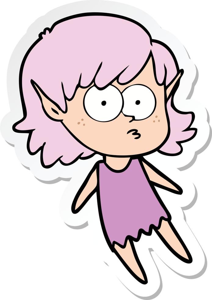 sticker of a cartoon elf girl floating vector