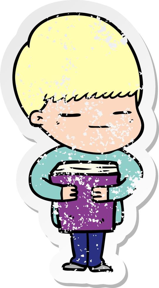 distressed sticker of a cartoon smug boy vector