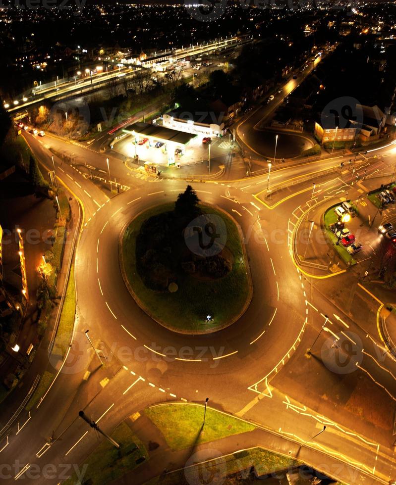 Beautiful Night Aerial View of British City, High Angle Drone's Footage of Luton Town of England UK photo