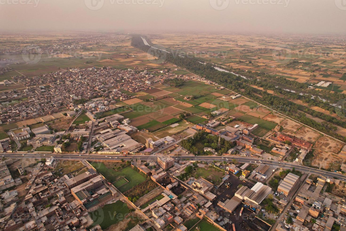 High Angle View of Gujranwala City and Residential houses at Congested Aerial of Punjab Pakistan photo