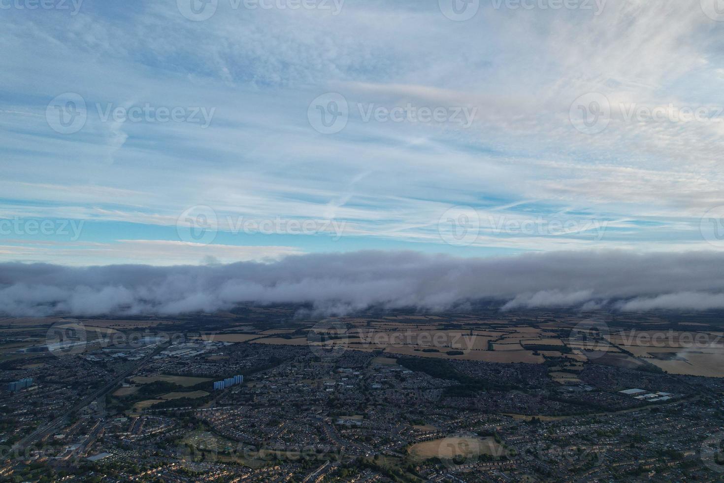 Aerial view of Clouds at Sunrise Morning time over Great Britain, drone's footage, Beautiful Morning with high winds and fast moving clouds photo