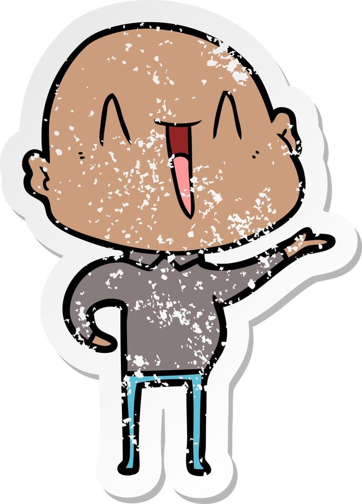 distressed sticker of a happy cartoon bald man vector