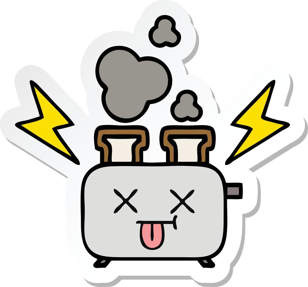 sticker of a cute cartoon of a toaster vector