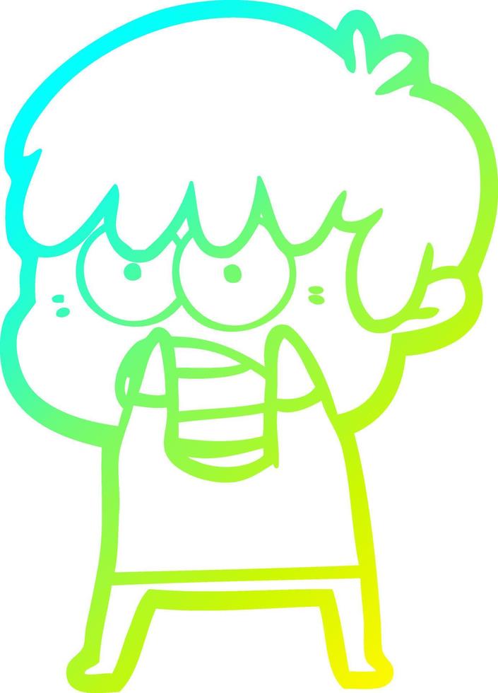 cold gradient line drawing worried cartoon boy vector