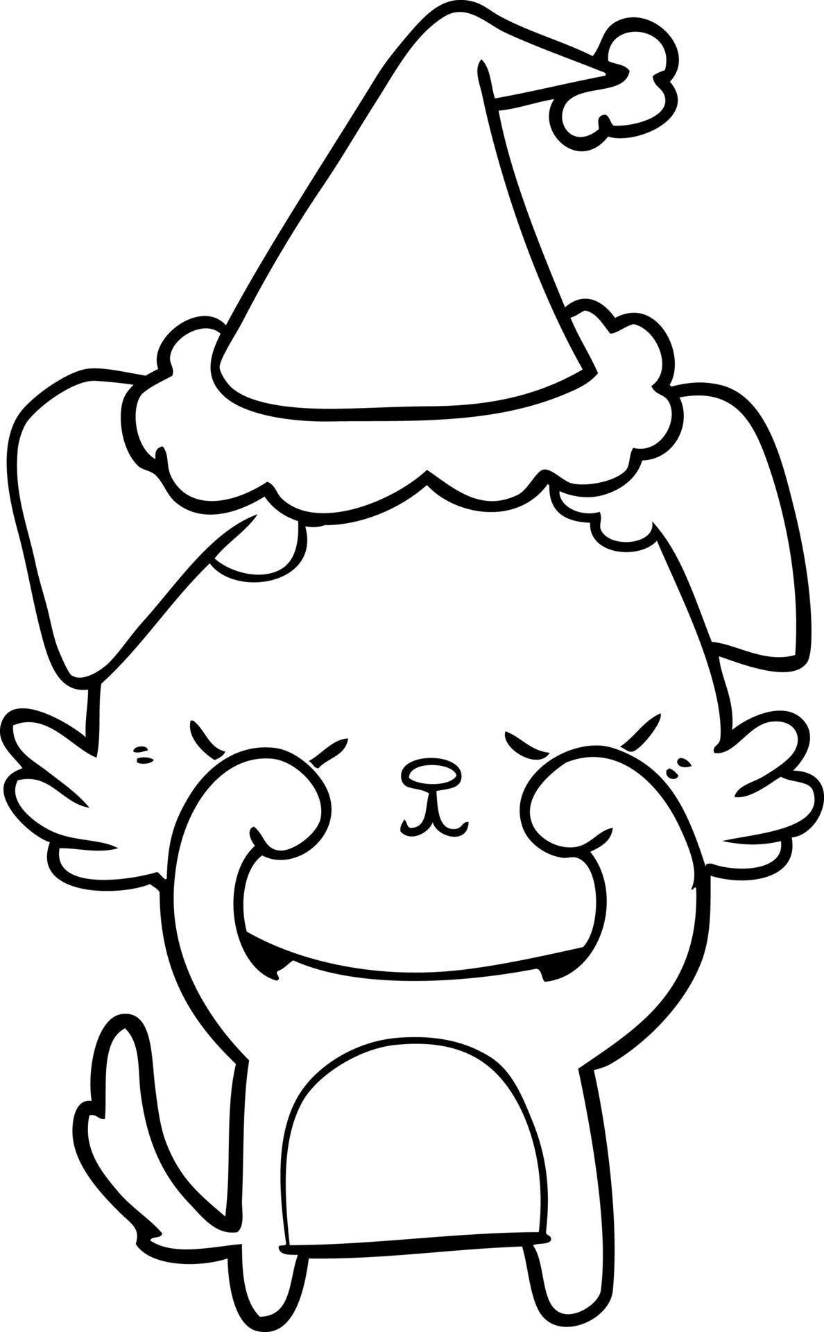 cute line drawing of a dog wearing santa hat 10271929 Vector Art at