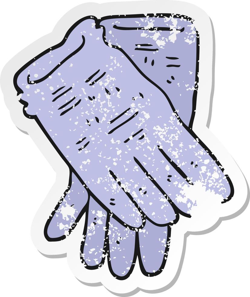 distressed sticker of a cartoon garden work gloves vector
