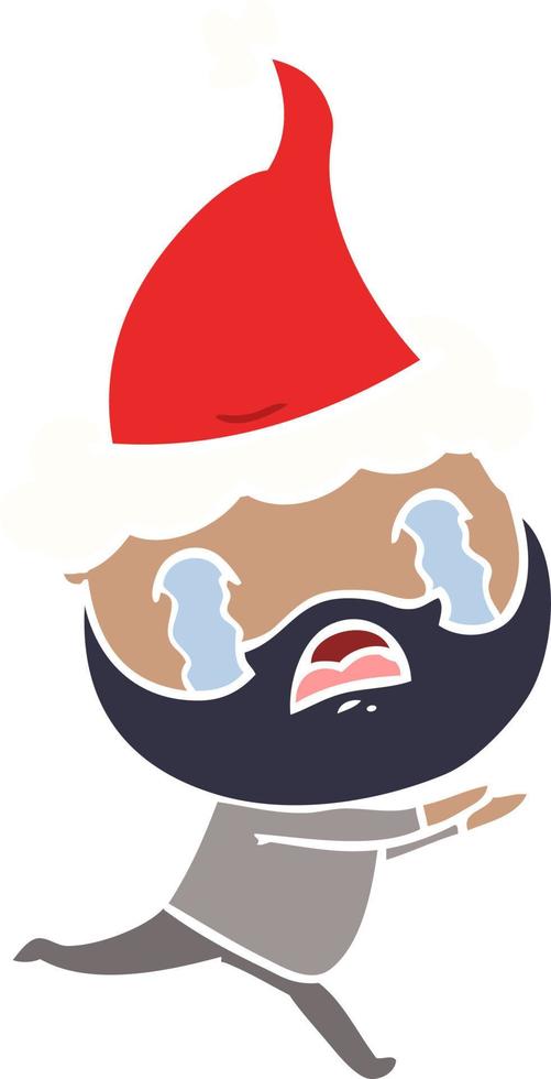 flat color illustration of a bearded man crying wearing santa hat vector