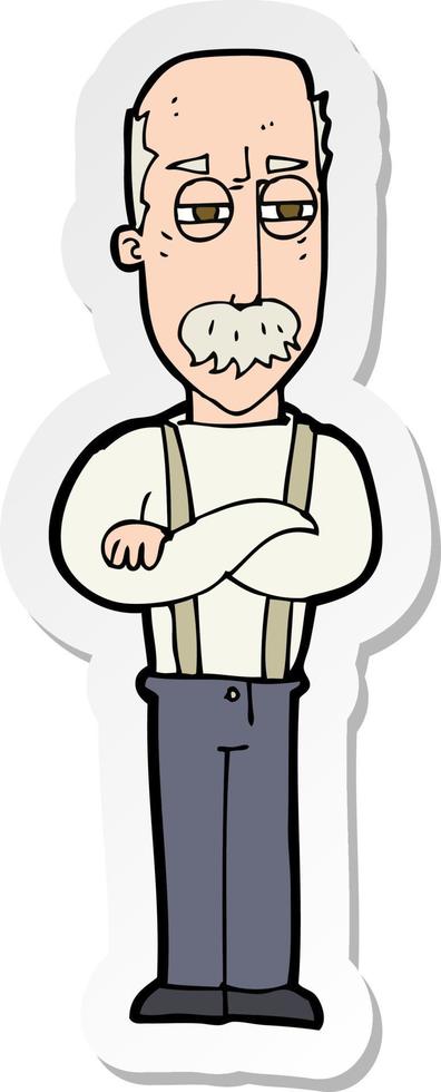 sticker of a cartoon annoyed old man vector