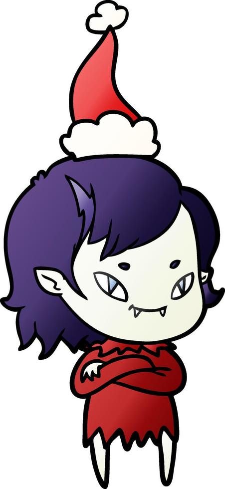 gradient cartoon of a friendly vampire girl wearing santa hat vector