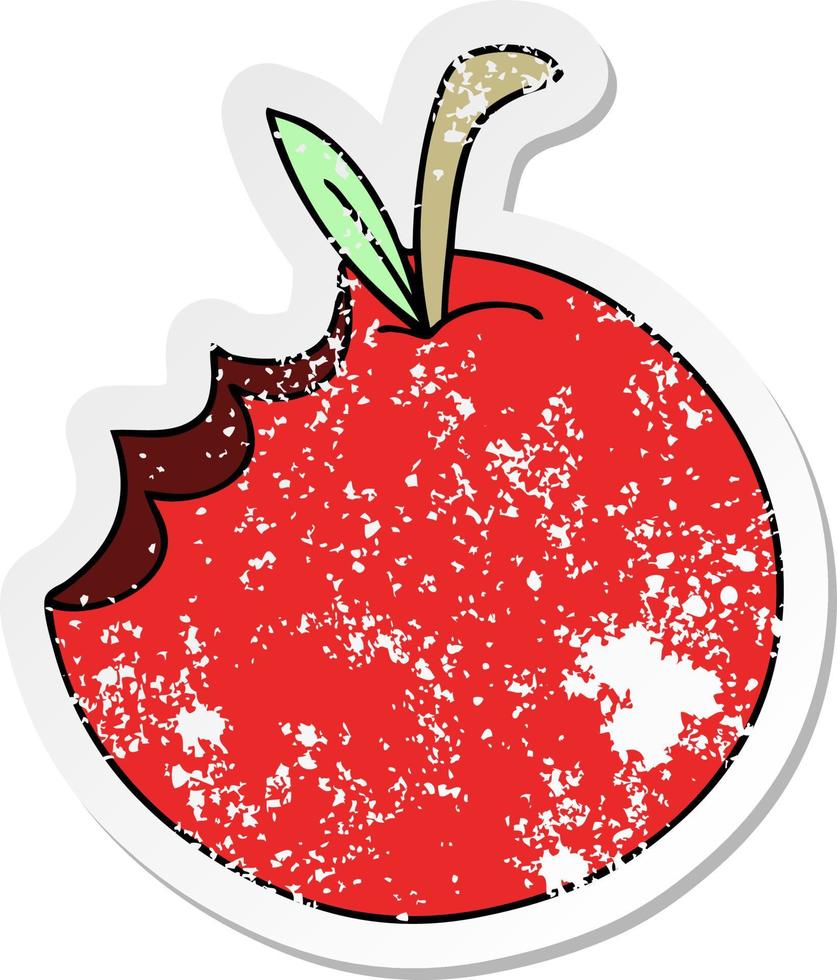 distressed sticker of a quirky hand drawn cartoon apple vector