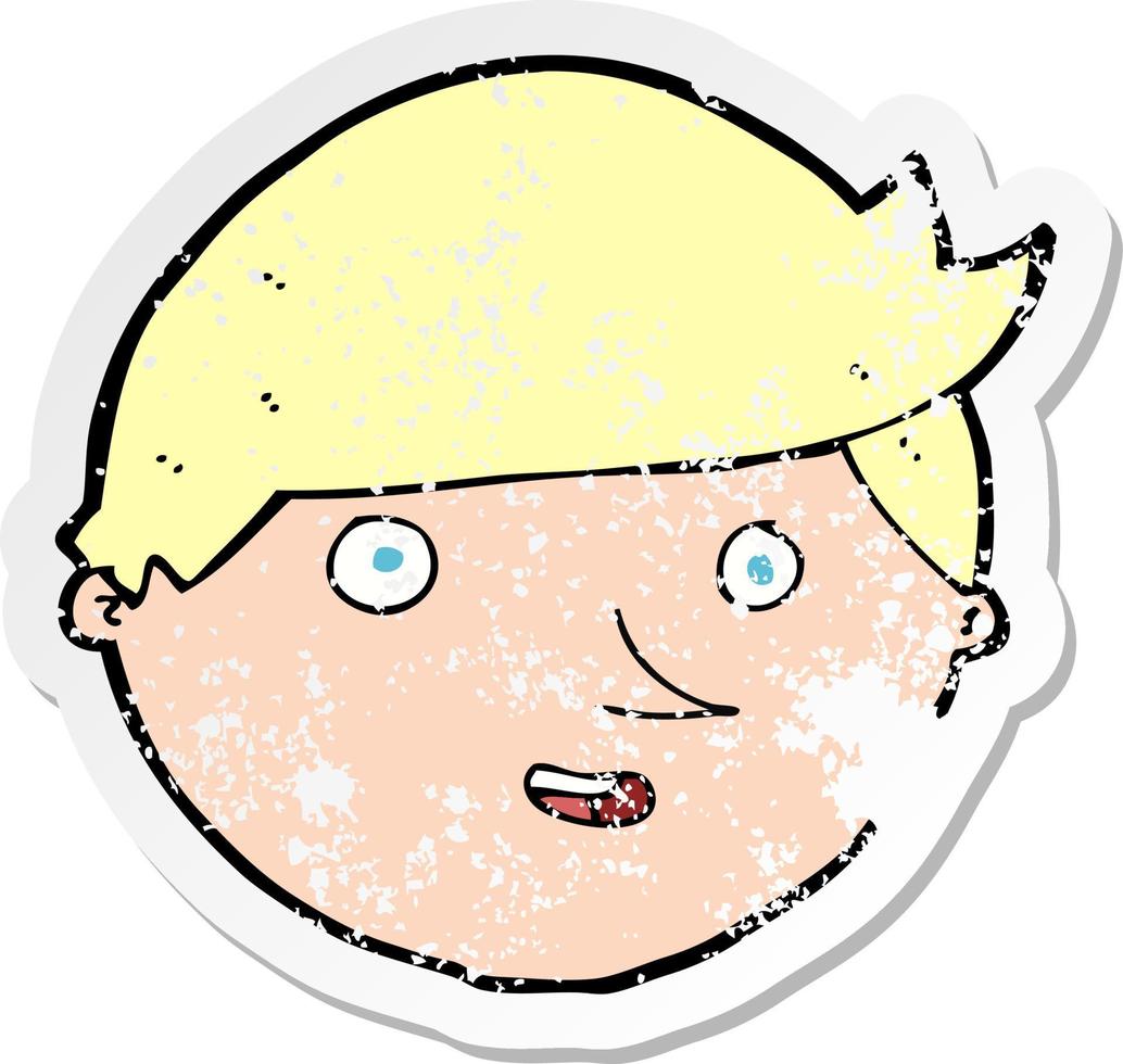 retro distressed sticker of a cartoon happy face vector