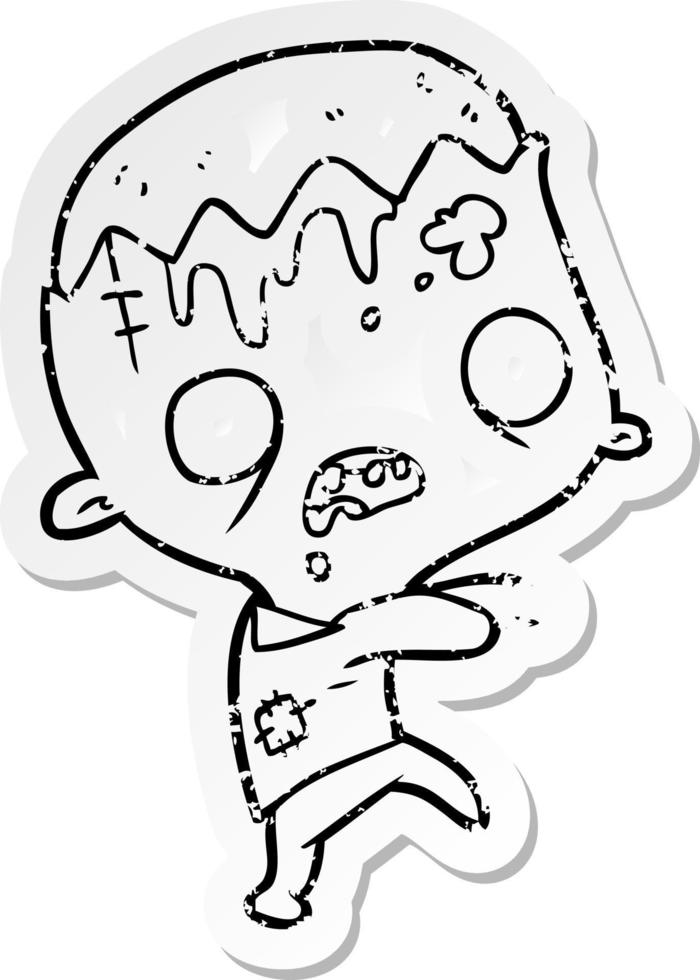 distressed sticker of a cartoon zombie vector