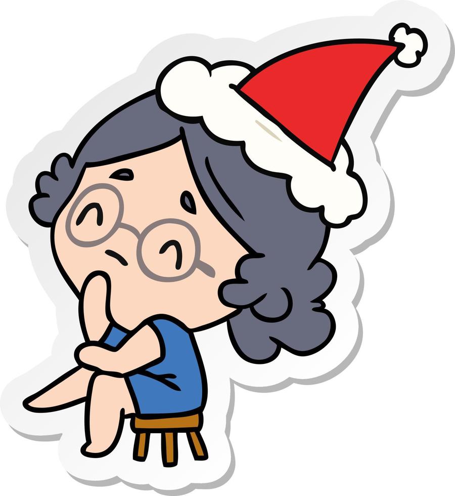 christmas sticker cartoon of kawaii lady vector