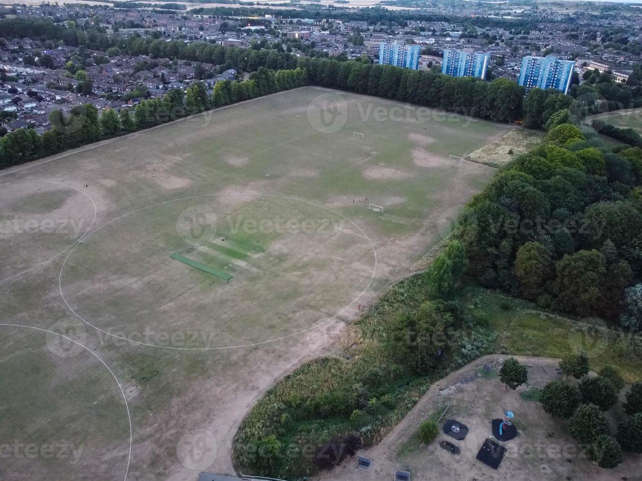 High angle aerial view of Luton City of England at Sunset Night. photo