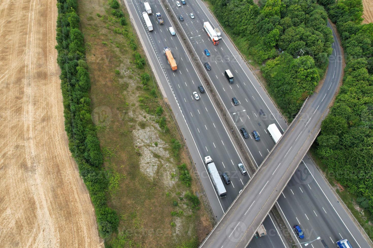 Beautiful Aerial View of British Motorways at M1 Junction 9 of Dunstable and Luton England UK photo