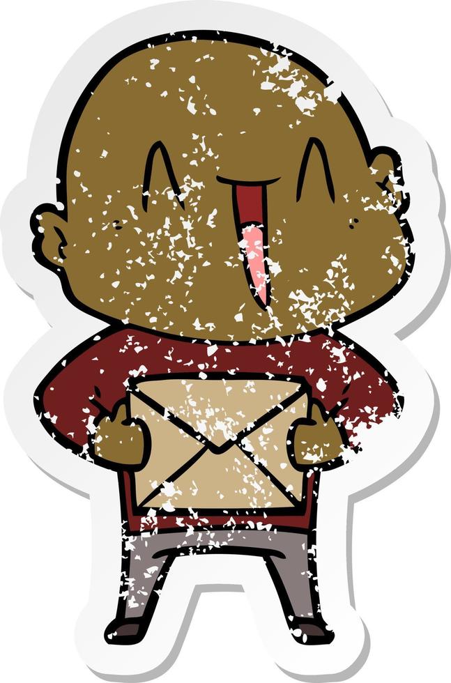 distressed sticker of a happy cartoon bald man vector