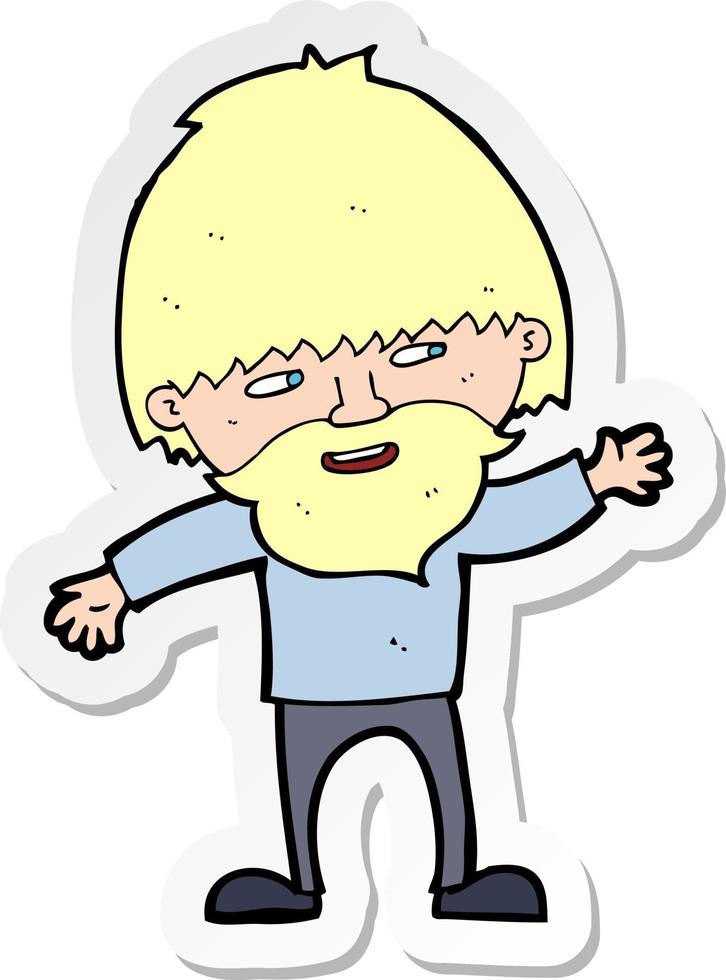 sticker of a cartoon happy bearded man waving vector