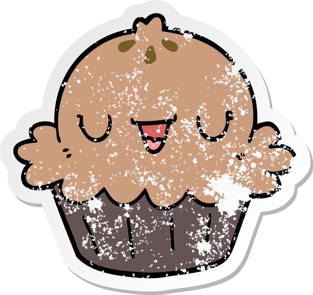 distressed sticker of a cute cartoon pie vector