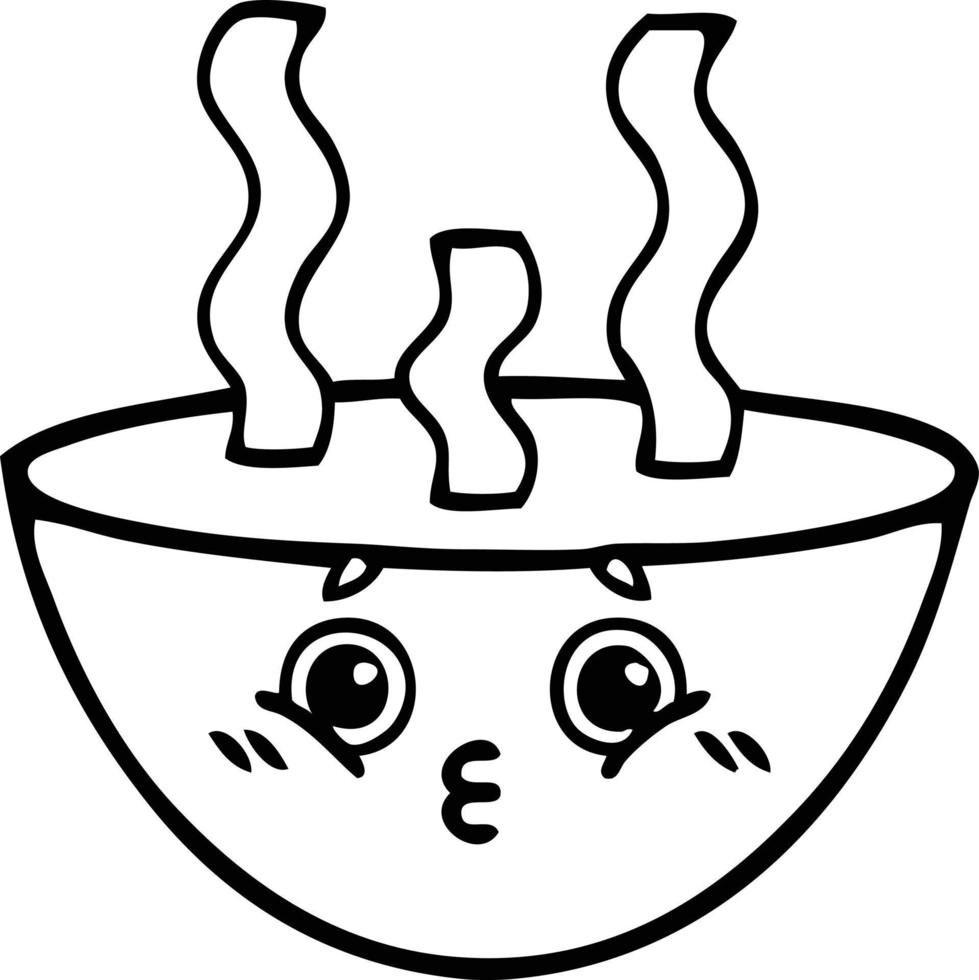 line drawing cartoon bowl of hot soup vector