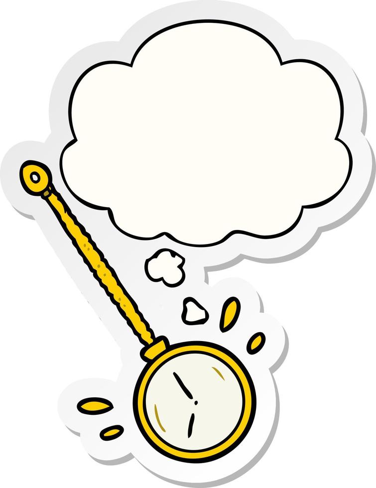 cartoon gold watch and thought bubble as a printed sticker vector