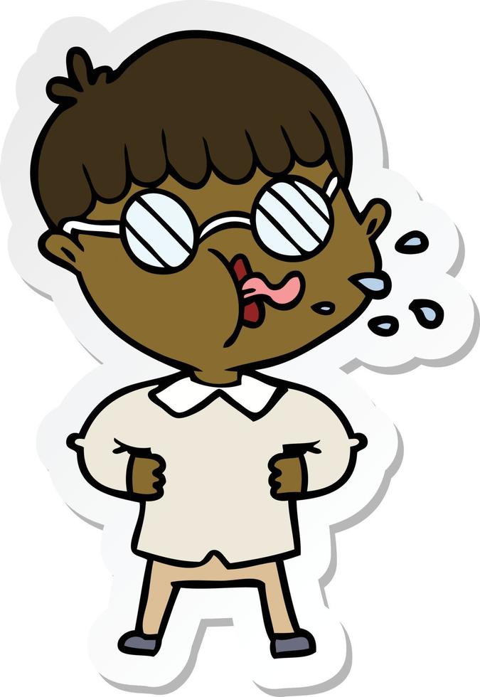 sticker of a cartoon boy wearing spectacles vector