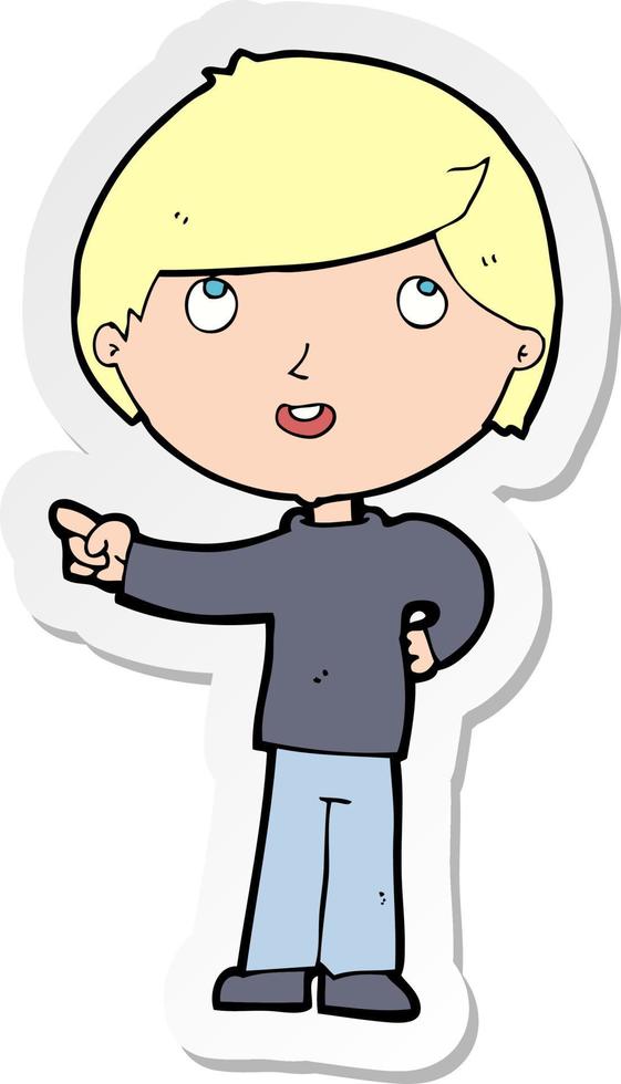 sticker of a cartoon boy pointing vector