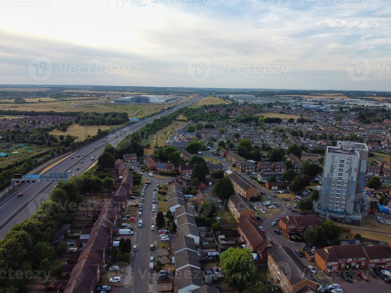 Aerial footage by drone high angle view of London Luton City of England with Buildings photo